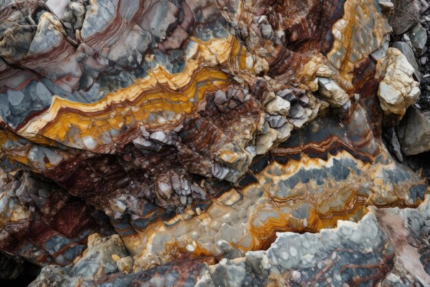 Abstract Pattern of Colorful Mineral Deposits on a Rock Surface