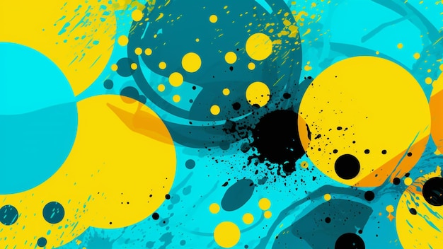 Abstract pattern features bold contrasting colors in sunshine yellow and turquoise creating a dynamic and energetic visual experience perfect for adding a touch of nostalgia and playfulness