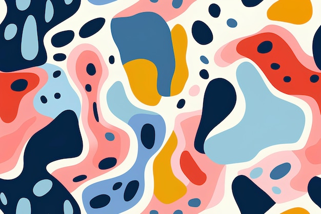 An abstract pattern is painted with colorful abstract shapes