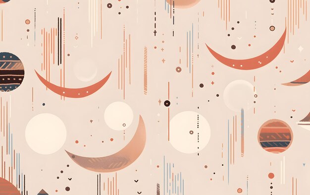 Abstract pattern of the moon with bright colors and stripes Vintage space sky background fabric