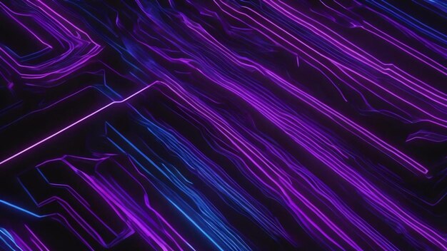 Abstract pattern of purple and blue neon lines on a black background