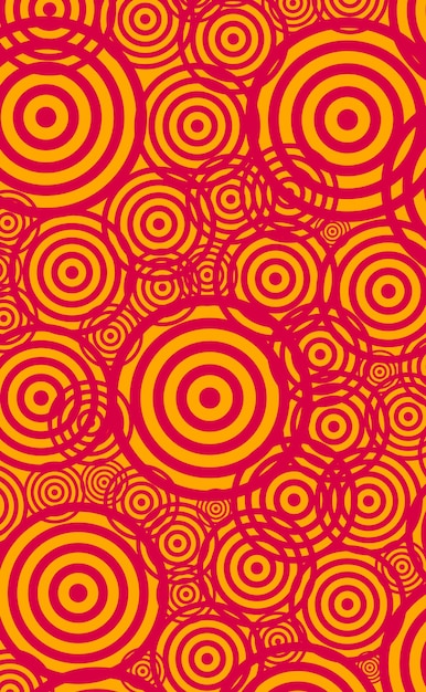 Abstract pattern of red various size circles on orange background