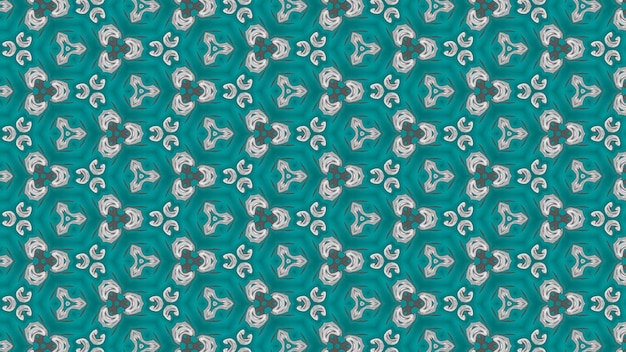 Abstract pattern with a blue background and a white and green geometrical design.