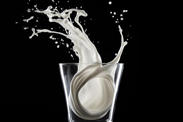 Photo abstract patterns created by white milk swirling in a glass