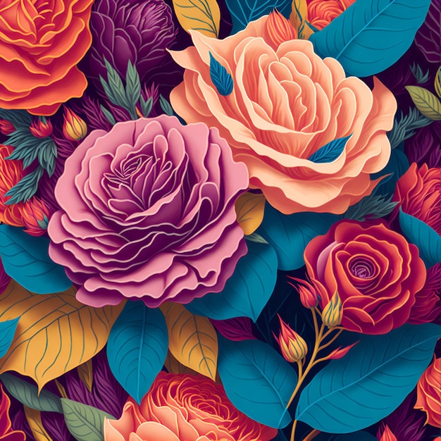 다채로운 꽃 판타지 아트 현대 미술 위스콘신의 다양한 무지개 색상의 꽃의 추상 패턴