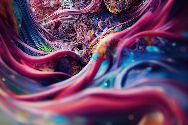 Abstract patterns A mixture of paints graffiti liquid bright ink stains pink blue colors funny background arches slime gum for hands scenery futuristic style bubblegum 3D rendering