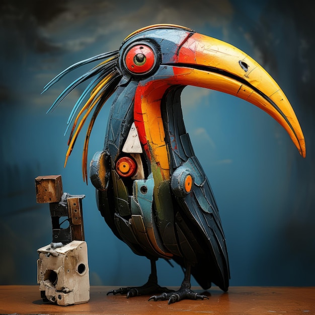 Abstract pelikaansculptuur geïnspireerd door Basquiat Picasso en Miro