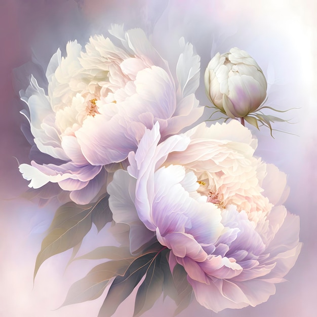 Abstract Peonies Floral Print Design for Postcards and Prints