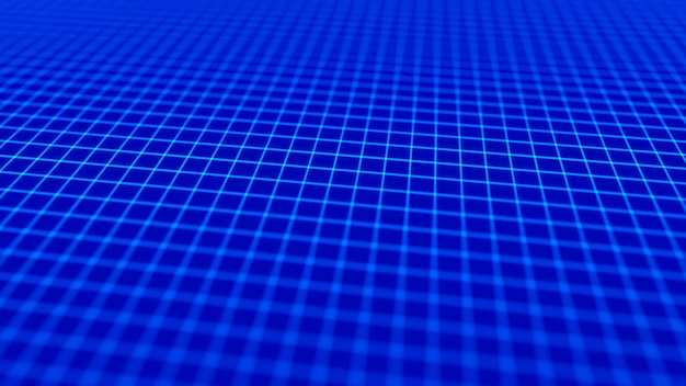 Abstract perspective grid digital background in retro style\
wireframe landscape on blue background 3d rendering