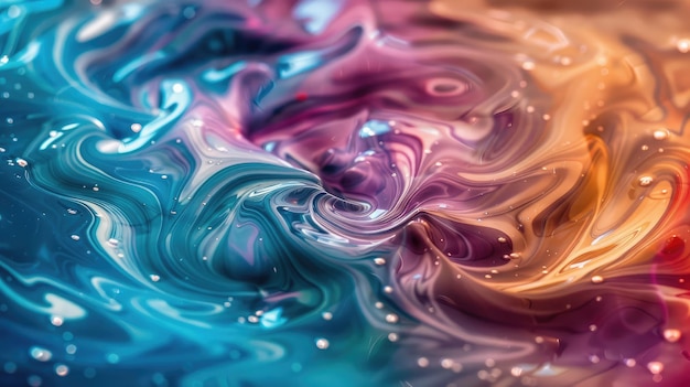 写真 鮮やかな色で大理石の効果を生み出す水の中に回転する塗料の抽象的な写真