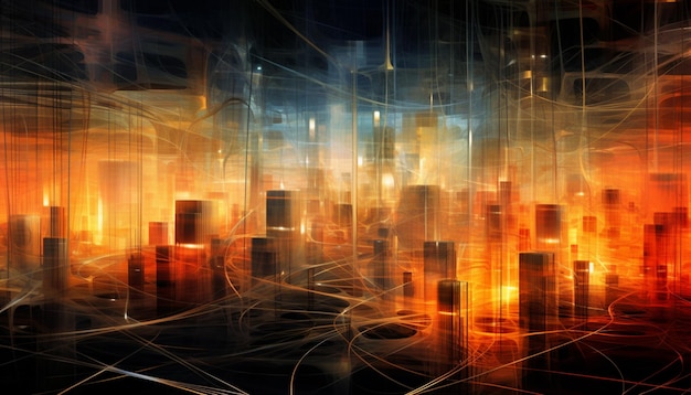 Abstract photograph of a city with a lot of tall buildings generative ai