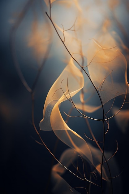 an abstract photograph of smoke and twigs on a dark background