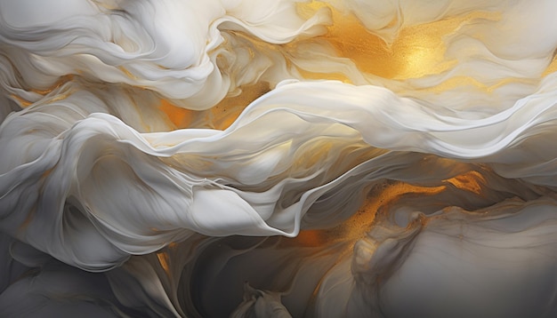 Abstract photograph of a white and gold swirly background generative ai