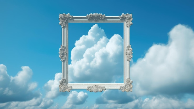 Photo abstract picture of geometric shape border or frame with fluffy cloud aig35