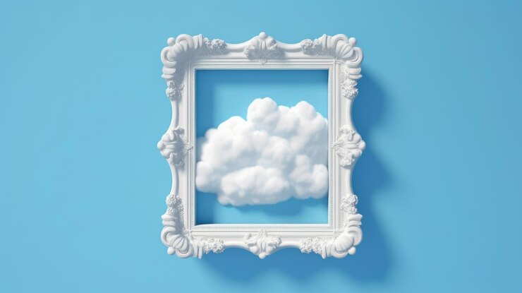 Photo abstract picture of geometric shape border or frame with fluffy cloud aig35