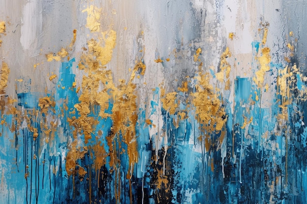 An abstract picture of gold blue and black color painted on background aigx