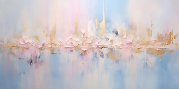 An abstract picture of gold pink and blue color painted on background aigx