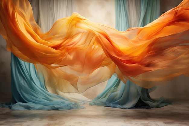 Abstract piece fabric flying on muslin studio background generated ai