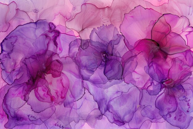 Photo abstract pink art with purple pink background with beautiful smudges and stains made with alcohol in