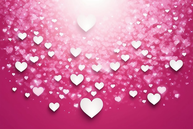 Abstract pink background white glowing hearts