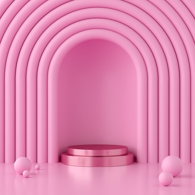 Фото Абстрактная розовая предпосылка с подиумом геометрической формы для продукта. минимальная концепция 3d-рендеринг