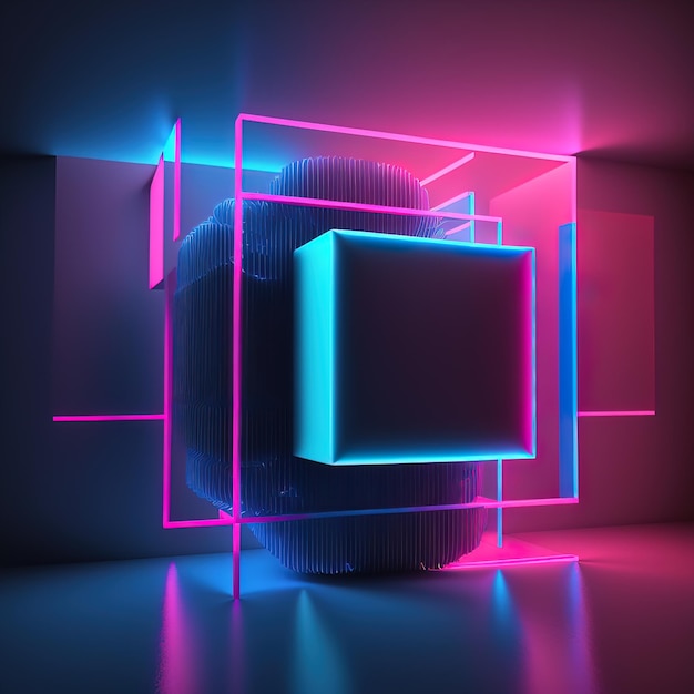 Abstract pink blue neon background 3d render Futuristic wallpaper 3d illustration