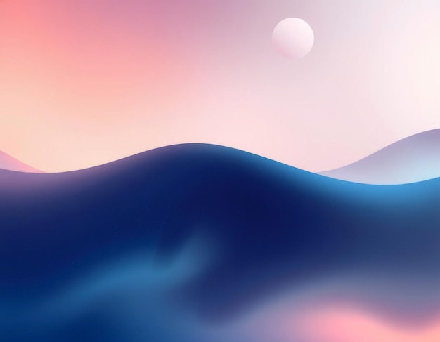 abstract pink blue and white landscape with a sun or moon in the sky