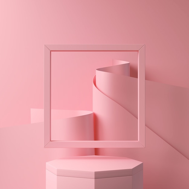 Abstract pink color geometric shape, modern minimalist podium display or showcase, 3d rendering