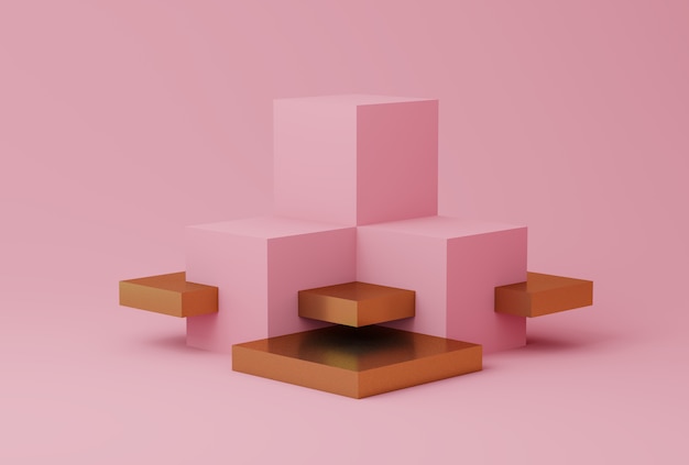 Abstract pink and gold color scene with geometrical forms