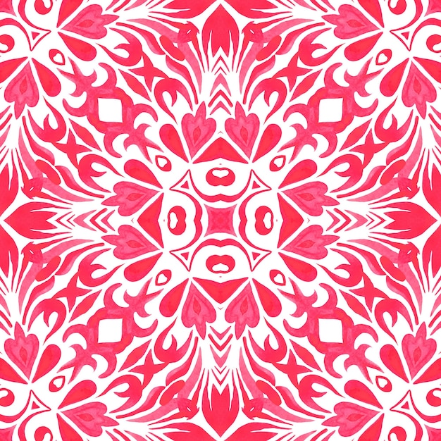 Abstract pink magenta and white medallion tile seamless ornamental pattern Watercolor tile for fabric and wallpapers