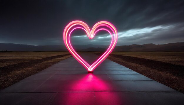 抽象的なピンクのネオン心の形 恋愛 バレンタインデーのロマンチックなコンセプト
