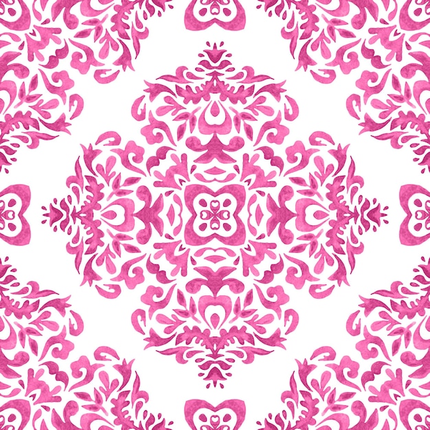 Photo abstract pink and white damask baroque medallion tile seamless ornamental pattern