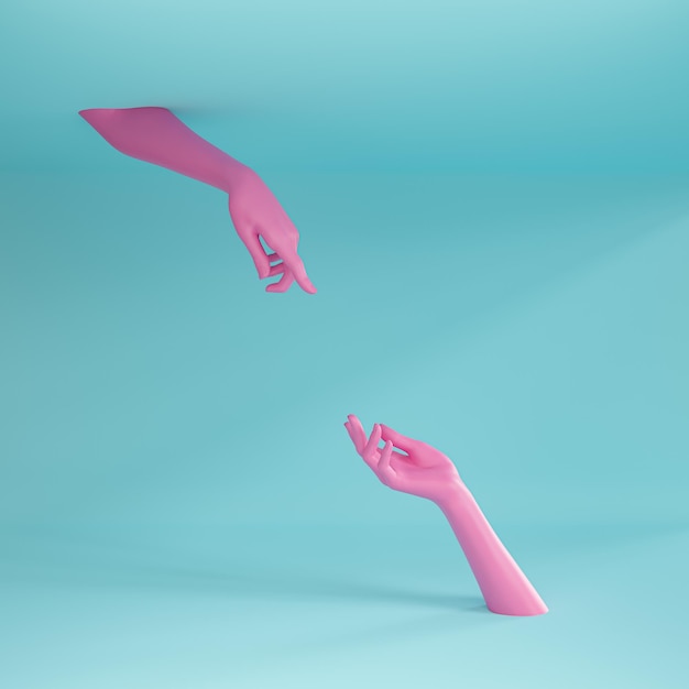 Abstract Pink woman hands 3d showing isolated on blue background 3d illustration