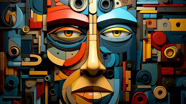 Abstract Pixel Face Art behang
