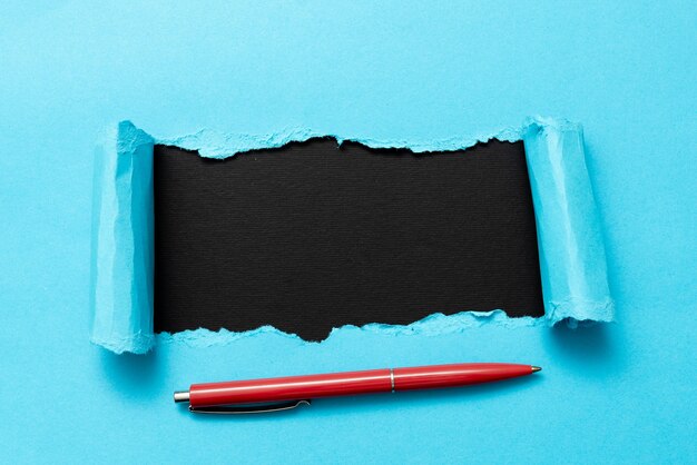 Abstract plain tear paper showing background with pen conspectus flat sheet presenting another backdrop and pencil Outline pad exhibiting real history with marker