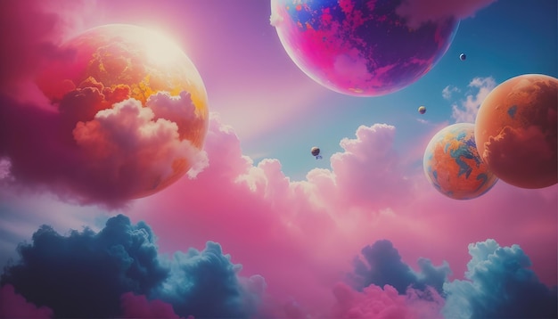 Abstract Planet on Magic Clouds Generative AI