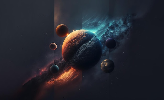 Abstract planets and space mockup Generative AI