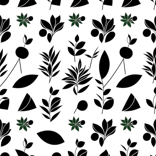 Abstract plants and geometric shapes seamless pattern