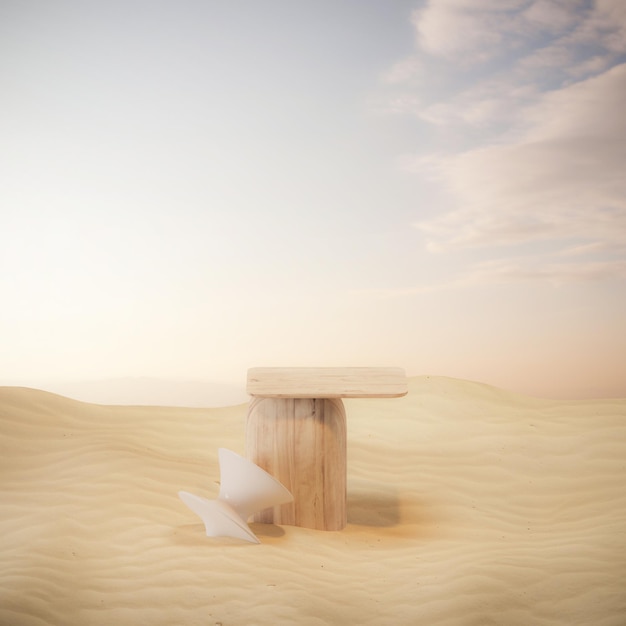 Abstract platform podium on sand dunes background for products promotion presentation 3d render