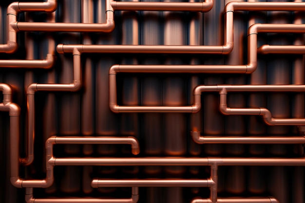 Abstract plumbing copper pipes texture artistic with empty copy space