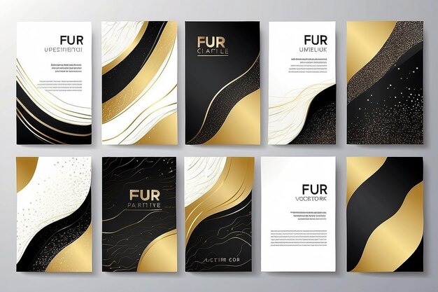 Photo abstract plush fur cover design set creative fashionable background with gold black line