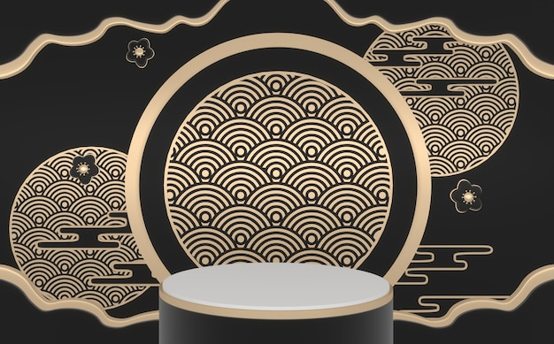 Abstract podium black gold concept and decoration japanese style