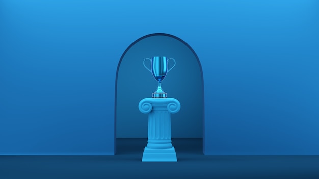 Abstract podium met winnaar voetstuk cup op een kolom