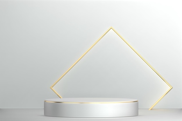 Abstract Podium minimal geometric white and gold3D rendering