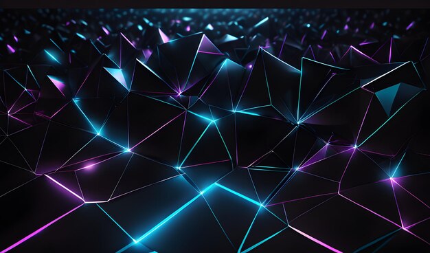 Abstract polygonal background with glowing lines 3D Rendering