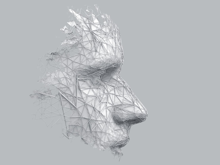 Фотография абстрактное многоугольное человеческое лицо 3d иллюстрация концепции искусственного интеллекта конструкции головы киборга