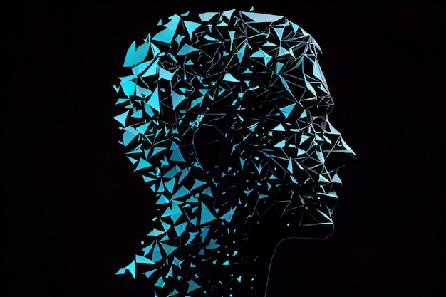 Abstract polygonal man face on dark background generative ai