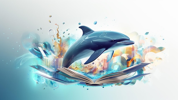 Foto libro aperto poligonale astratto con design in stile delfino che salta sfondo geometrico astratto