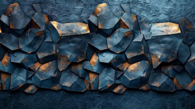 An abstract polygonal pattern with a luxury dark blue and gold color scheme