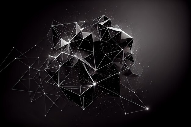 Abstract polygonal space low poly dark background with connecting dots and lines Generative AI